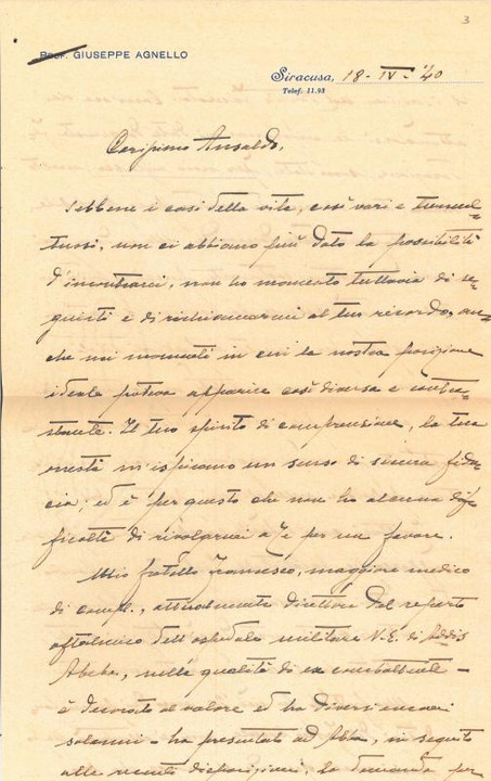 Lettera di Giuseppe Agnello a Giovanni Ansaldo, 18-04-1940 (1)